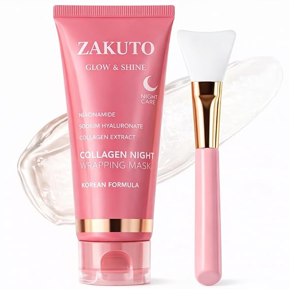 Collagen Night Wrapping Mask, Collagen Face Mask | Korean Skincare Formula, Overnight Peel-off Wrapping Mask with Hydrolyzed Collagen, Niacinamide & Hyaluronic Acid