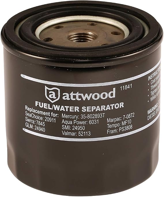 Attwood 11841-4 Universal 10-Micron Fuel/Water Separator Filter with Double Gasket, Unspecified