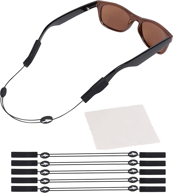 Sidelinx Adjustable Eyeglass Strap (Shark Style) - No Tail Sunglass Strap - Eyewear String Holder - With Bonus Glasses Cleaning Cloth