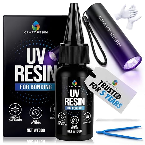 Craft Resin UV Bonding Kit with Light. Fast-Cure Glue for Quick Repairs 30g