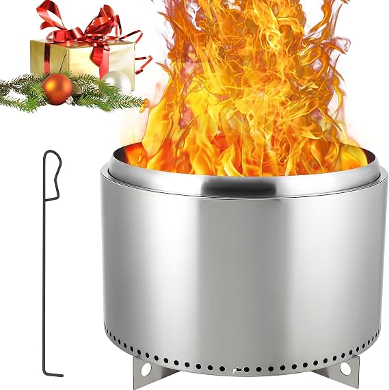 27" Smokeless Fire Pit with Air Switch, Wood Burning Portable Stainless Steel Outdoor Firepit with Removable Stand and Ash Pan, Ideal for Camping Backyard Patio and Picnic