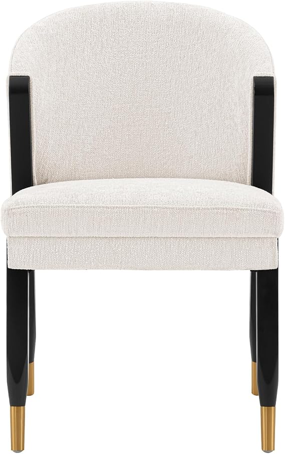 Manhattan Comfort Ola Modern Boucle Dining Chair with High Density Foam Padding, Unique Wood Frame with Metal Gold Tips, Fully Assembled Kitchen Armchair, Cream