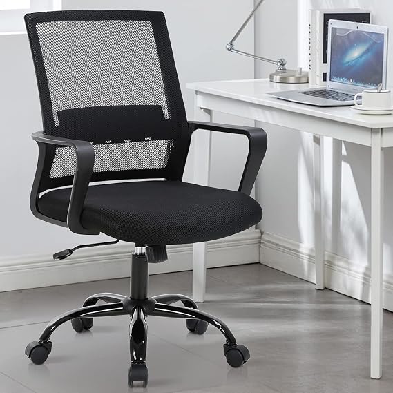 Ergonomic Office Chair Computer Desk Chairs Mesh Task Chair Swivel Rolling Chair with Lumbar Support, Height Adjustable Home Office Chairs for Adults, Black