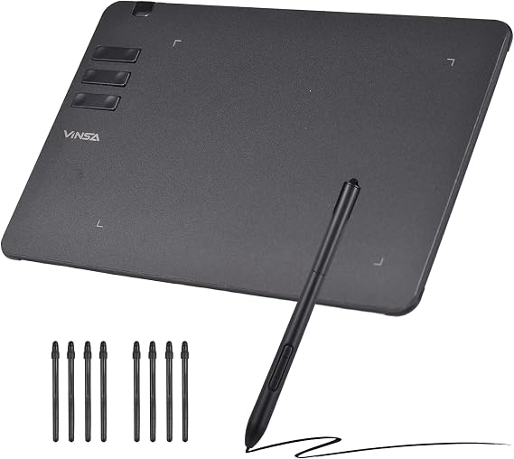 T605 Graphics Ding Tablet Art Creation Sketch with Battery-Free Stylus 8 Pen Nibs 8192 Levels Pressure 6 Customized Shortcut Keys Compatible with Android OTG 6.7''x 4.2''