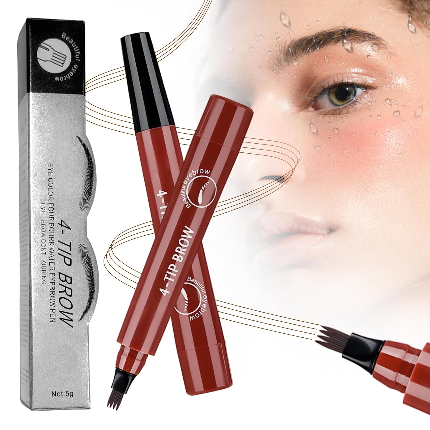 2025 New Microblading Eyebrow Pencil, Upgraded 3D Waterproof 4 Tip Magic Eyebrow Pencil, Natural Gap Filling Eyebrow Makeup Contouring Pen Long-Lasting Fine Stroke Eye Brow Pen Red Brown