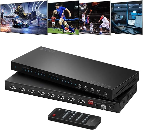 PORTTA HDMI Matrix 4 Input 4 Output 4K 60Hz 4 in 4 Out Switch Splitter with 4x4 ARC Toslink 3.5mm Audio Extractor 16 EDID Modes 4K Down Scale IR Remote Support HDMI 2.0b HDCP 2.3/2.2/1.4 HDR 18Gbps