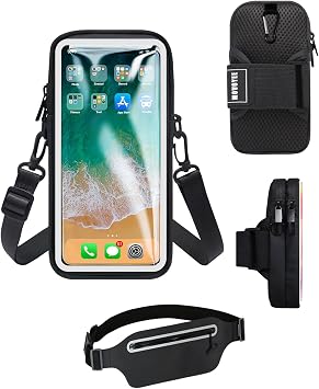 Phone Holder for Running Armband,Small Crossbody Bags for Women Men Kids,3 in 1 Phone Sports Armband Sleeve+Slim Fanny Pack Waist Bag Fit iPhone,Hiking,Walking,Workout,Exercise,Gym,Runners