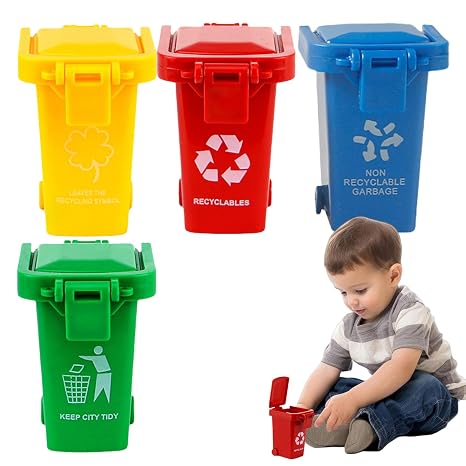 Trash Pack Toys - with Lid & Wheels Mini Recycling Bin,Portable Storage Holder Bucket for Table Desktop Office Classroom Party Birthday Toddler Kids