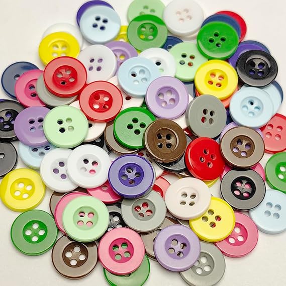 100pcs Mix Lots Solid Resin Button 4 Holes Craft Clothe Sewing Wholesale (Multi-Color, 5/8"(15mm))
