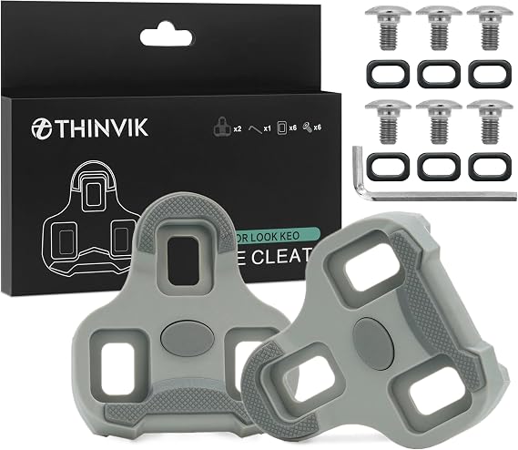 Thinvik Bike Cleats for Look Keo Grip,Road Bike Look Keo Cleat with Anti-Slip Rubber Desgin, Bicycle Cleat Set for Indoor&Outdoor Cycling - 0/ 4.5Float