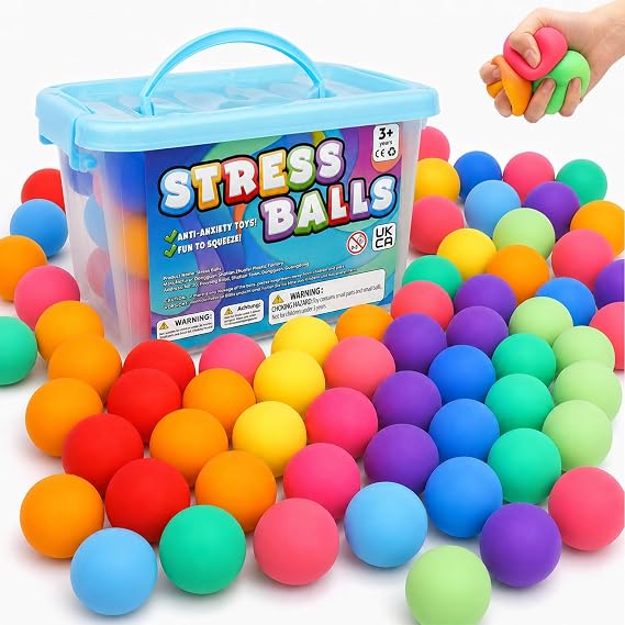 50 Pack Mini Squishy Fidget Toys for Kids: 1.7" Slow Rise Stress Balls with Carry Case, Sensory Fidget Toys for Quiet Classroom Prizes, Birthday Party Favors, Bulk Toy for Teacher, Offices & Group