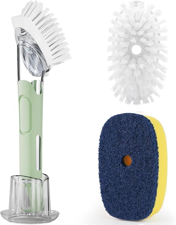 RIMAY Dish Brush Set with Soap Dispenser, 2 Refills and Storage Holder