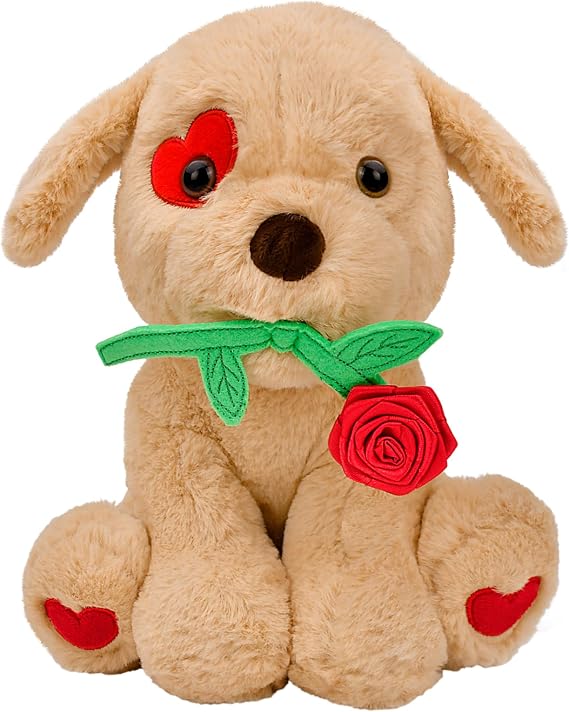 Valentines Day Gifts 10 inch Funny Cute Plush Dog with Rose for Her Women