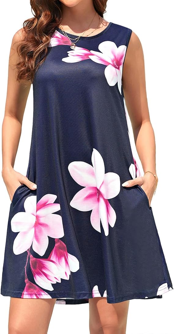 Tanst Sky Summer Dresses for Women 2025 Casual Sleeveless Sundresses Tank Dress Mini Loose Beach Cover Up with Pockets