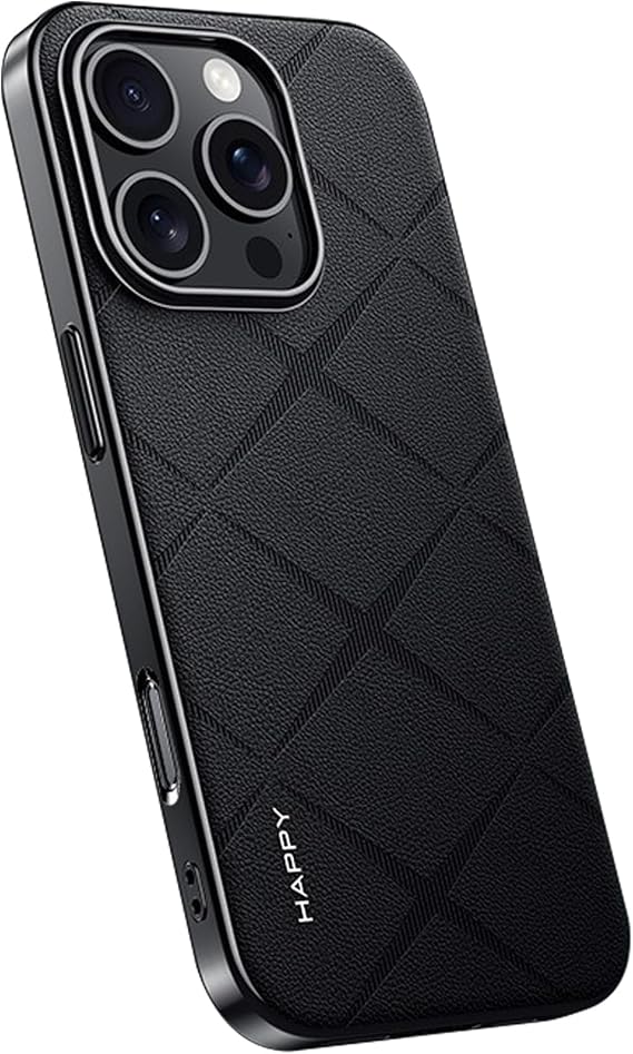 Case for iPhone 16/16 Plus/16 Pro/16 Pro Max, Luxury Leather Electroplated Bumper, Scratch-Resistant Anti-Fingerprint Cover,Black,16 Pro Max
