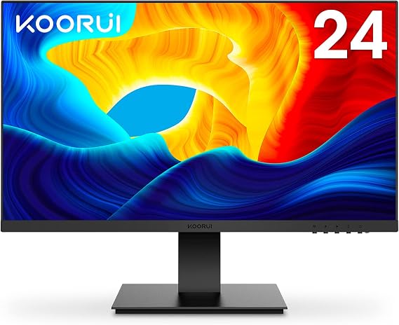 KOORUI 24 Inch Computer Monitor, FHD 1920 x 1080p Office PC Monitor IPS Display 75Hz, HDMI, VGA, VESA Mountable, Frameless, Eye Protection and Ergonomic Tilt Adjustment, Black