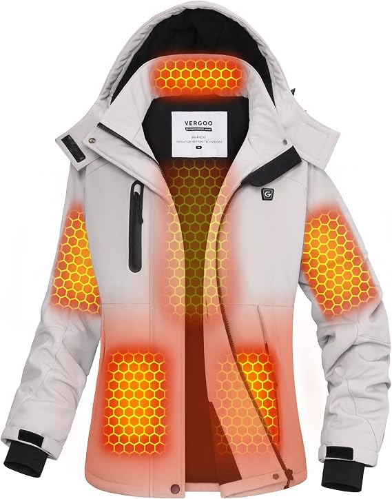 VERGOO Graphene Heated Waterproof Jackets for Women with Hood Included 18400mAh Battery Pack