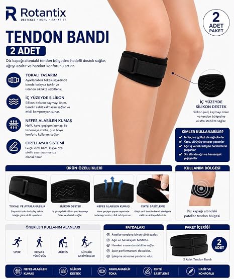 Patella Tendon Bandı Diz Destek Bandajı 2 Adet | Patella Desteği, Diz Koruyucu, 2'li Set