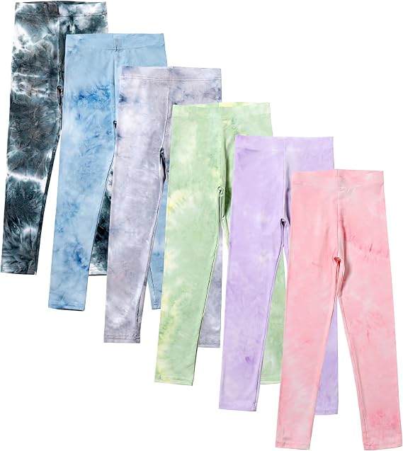 Chicduo 6 Pack Girls Printed Leggings Kids Stretchy Tie Dyed Long Pants