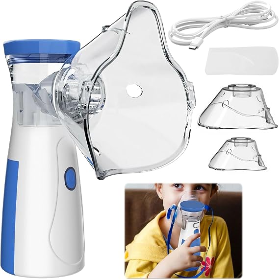 Portable Nebulizer Machine for Adults & Kids with 1 Big+1 Small Mask,Portable Nebulizer,Steam Inhaler,Nebuliser Machine for Adults,Silent Efficient Nebulizer,for Adults Kids Home Travel