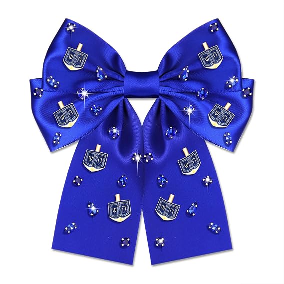 Hanukkah Hair Bows for Women Jewish Star of David Hair Bow Clips Jeweled Menorah Hair Ribbons Barrettes Blue Bows Hanukkah Jewish Outfits Accessories Holiday Gifts (Pattern F)