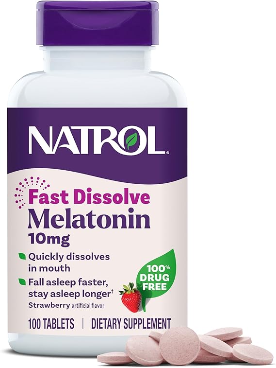 Natrol Melatonin 10mg Fast Dissolve Tablets - Strawberry Flavor, 100 Count, Sleep Aids for Adults, Fast Dissolve Melatonin for Adults, 100-Day Supply