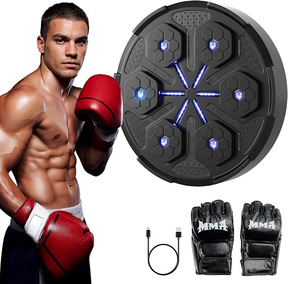 Bruce&Shark Smart Music Boxing Machine with Boxing Gloves for Adults Kids, Wall Mounted Music Boxing Trainer, Electronic Boxing Target Workout Punching Equipment for Home Indoor and Gym