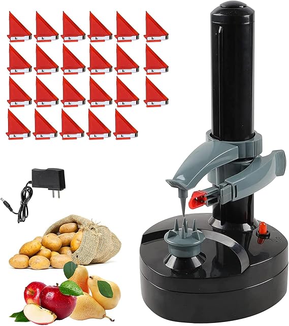 Electric Potato Peeler with 20 Replacement Blades Rotato Express Stainless Steel Automatic Rotating Fruits Fruit Potato Peeler Vegetables Cutter Apple Paring Machine Kitchen Peeling Tool