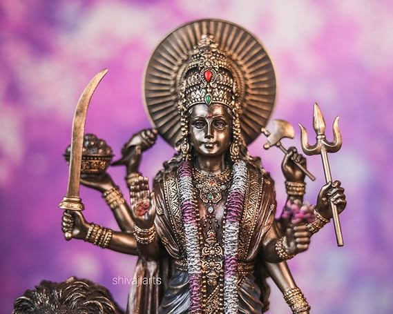 Durga Statue Bonded Bronze 11Inch For Home Temple Brown Color Pack of 1
