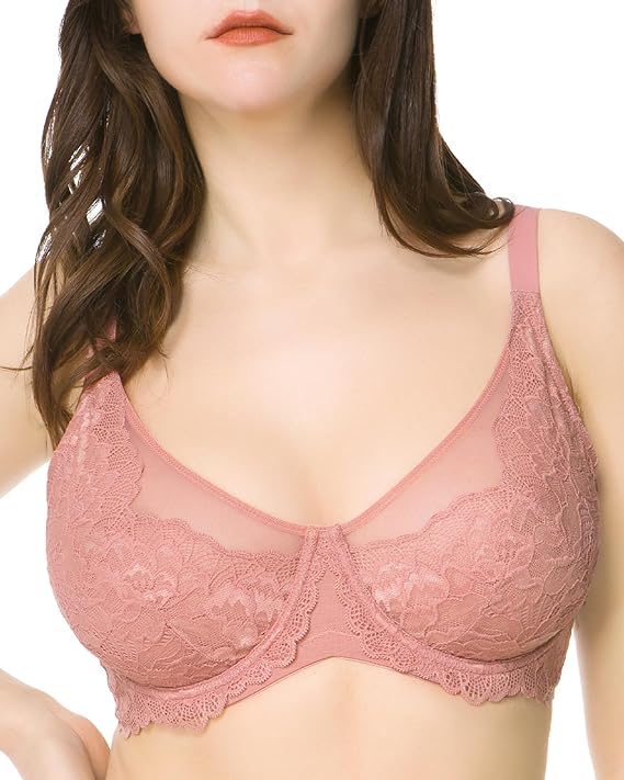HSIA Minimizer Bras for Women Full Coverage, Unlined Lace Sexy Plus Size Underwire Bra for Large Breasts Coral