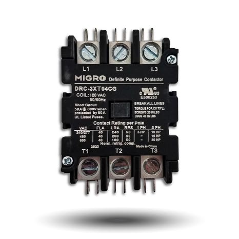 50 Amp Definite Purpose Contactor 3 Pole, 120VAC Coil 40A, 50A, Lighting, Heating, Refrigeration