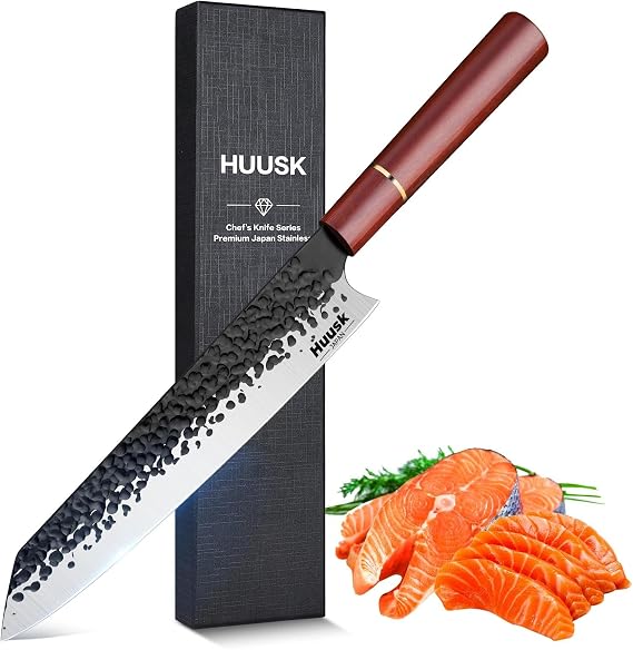 Huusk Japanese Kiritsuke Chef Knife - 8 Inch Hand Forged Kitchen Knives