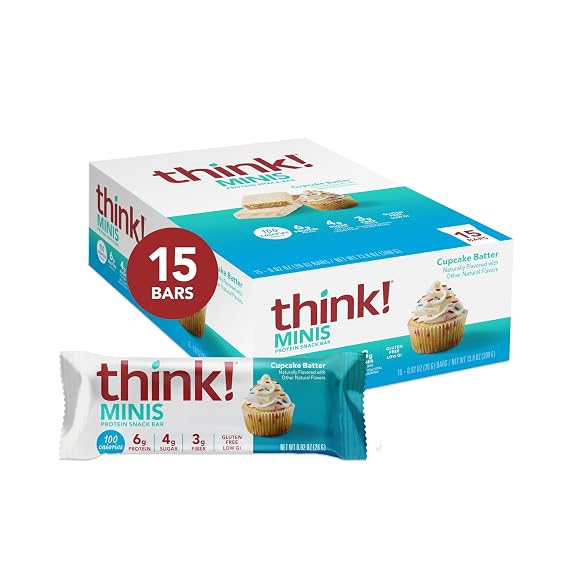 think! Minis Protein Snack Bar, Cupcake Batter, 15 Count