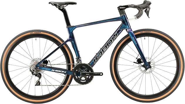 KABON Carbon Gravel Road Bike, T800 Carbon Fiber Frame 700C Road Bike with 18 Speeds Drivetrain, Integrated Carbon Handlebar, Disc Brakes Racing Bicycle for Men/Women Chameleon Blue, 58cm