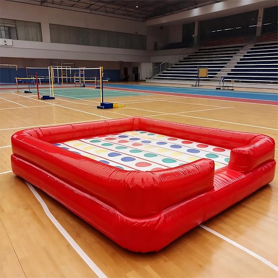 Giant Inflatable Twister Game Mattress 13x13FT Indoor/Outdoor Inflatable Game with Included Electric Air Pump & Colorful Spin Dial (Red, 13x13ft)