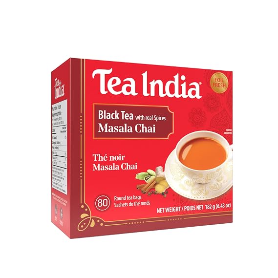 Tea India Masala Chai Tea Flavorful Blend Of Black Tea & Natural Ingredients Strong Full-Bodied Traditional Indian Caffeinated Tea 80 Round Teabags