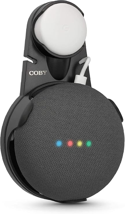 Coby Wall-Outlet Mount Smart Speaker Holder with Cord Holder & Cable Management, Wall Shelf for Google Nest Mini 2nd Gen & Google Home Mini 1st Gen, No Screw Plug Bracket, Black