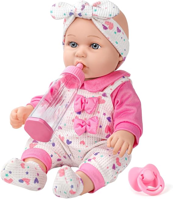 XFEYUE 12" Baby Doll with Pink Bowknot Clothing Set for 3+ Child Girls Gift