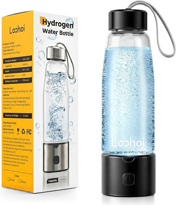 LOOHOI Hydrogen Water Bottle,Portable SPE/PEM Hydrogen Generator Cup 16oz,Rich Hydrogen Infused Water Maker for Health, Fitness,Gift for Home, Office & Travel(Black1)