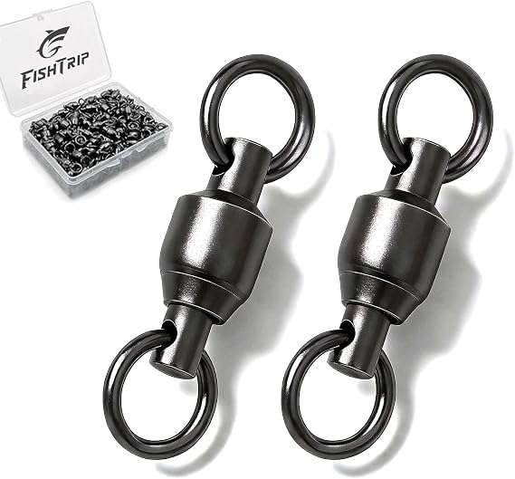 FishTrip 30/50 Pack Ball Bearing Fishing Swivels for Saltwater Freshwater | High Strength, Stainless Steel Swivels Fishing Tackle Solid Welded Rings Barrel Swivels Fishing Connectors Size 0#-10#