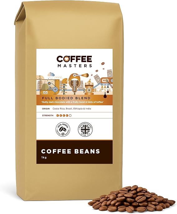 Coffee Masters Full Bodied Espresso Coffee Beans 1kg - Medium Dark Roast Arabica Bean - Perfect for Barista Machines - Fairtrade Certified
