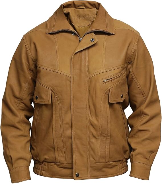 BRANDSLOCK Bomber Jacket Men Real Buff Leather Distressed Lightweight Motorcycle Leather Jacket