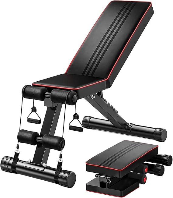 Adjustable Weight Bench 300KG Capacity – Foldable Gym Bench for Home, Incline Decline Sit Up Bench with Leg Extension, Heavy-Duty Steel Frame, Dumbbell Bench for Full Body Strength Training