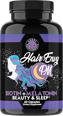 Angry Supplements Hair Envy PM Nighttime Beauty & Relaxation Formula for Women with Melatonin, Biotin, Calcium & Magnesium Supports Hair Health & Restful Nights 60 Capsules 1-Bottle