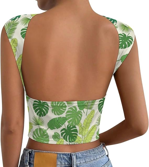 Women Open Back Short Sleeve Shirts, Comfort Low Back Crop Tops Casual Blouse Going Out Backless Tees