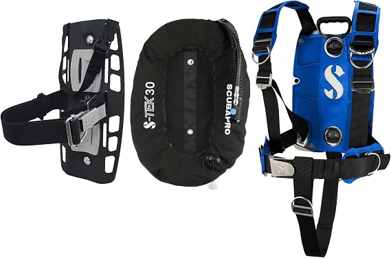 SCUBAPRO S-Tek Pro System for Technical Scuba Diving, Harness with Back Plate in Stainless Steel, Donut Wing 30 lbs/13 kg, Single Tank Adapter