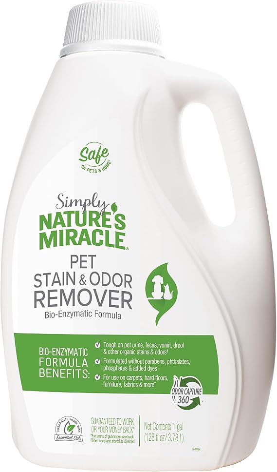 Natures Miracle Simply Pet Stain and Odor Remover, 128 Ounce, Made with 86% Plant-Derived Surfactants, Multicolor, 128.00 Fl Oz Pack of 1