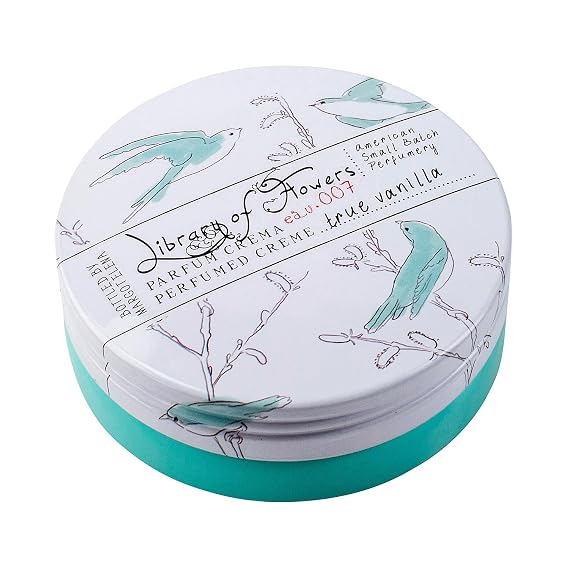 Library of Flowers True Vanilla Parfum Crema, 2.5 oz., Bergamot, Dark Vanilla & Amber Scented Women's Fragrance, Luxury Solid Perfume Balm, Long Lasting Body Lotion