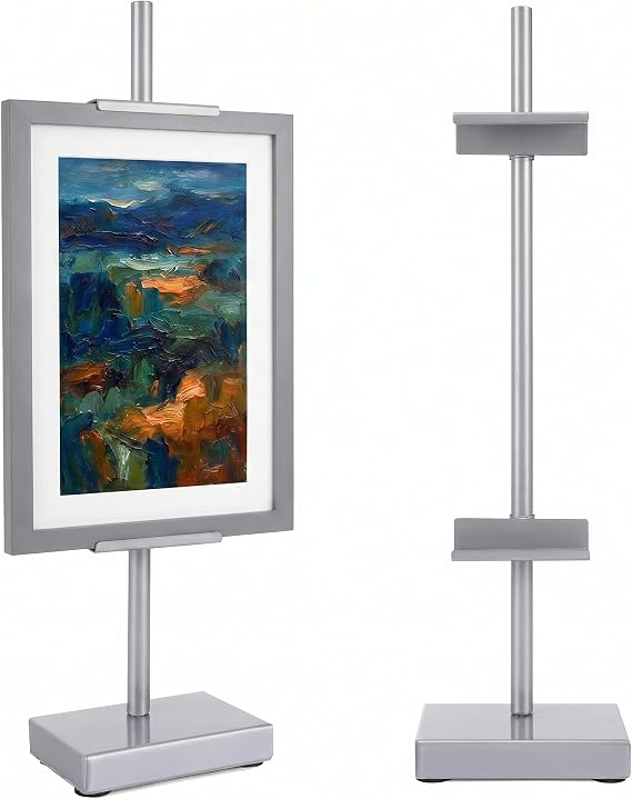 18 Steel Adjustable Tabletop Easel Stand,Picture Frame Holder for Display,Decorative Stands for Photos,Plates,Painting,Artwork,Poster,Books (White, Silver Grey)