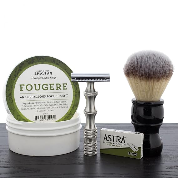 West Coast Shaving Simple Shaving Kit, Shaving Soap, WCS 84S Safety Razor, Blades and Brush